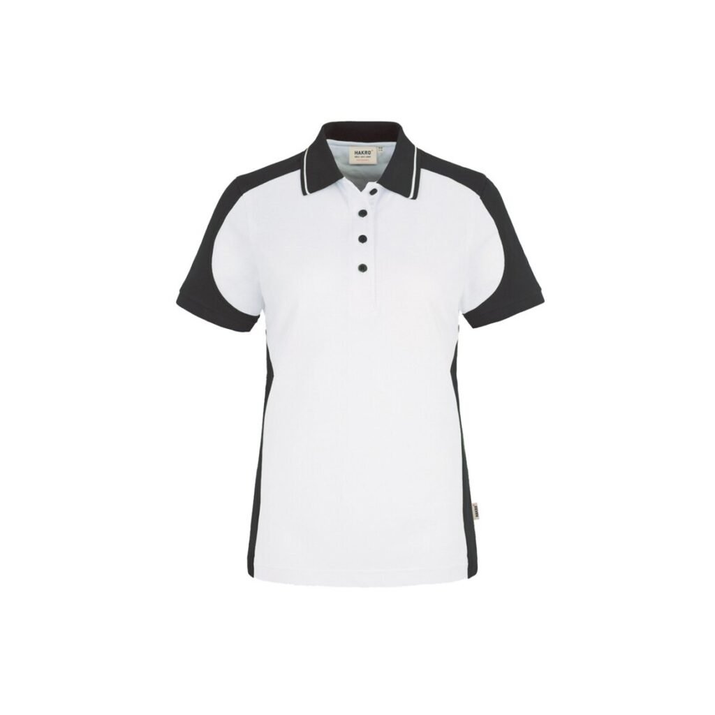 Women-Contrast-Poloshirt performance, 50%BW/50%Pol., weiß/anthrazit